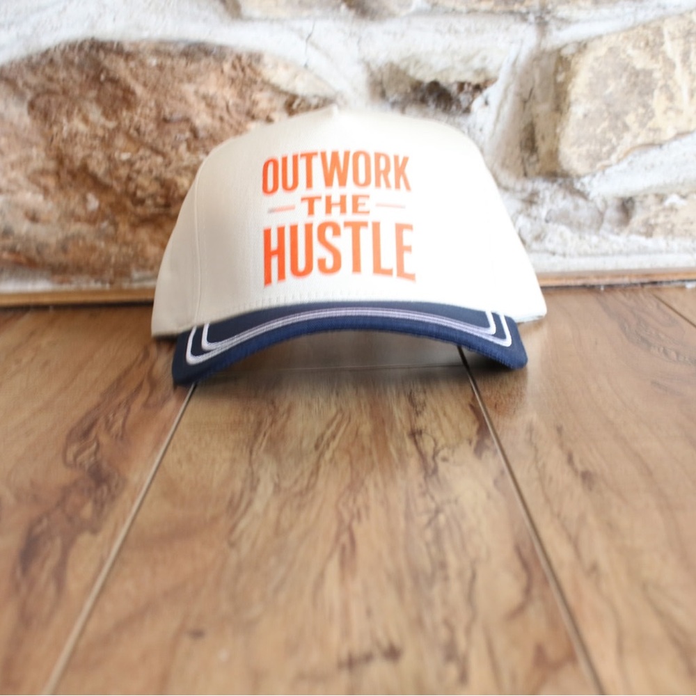 Outwork the Hustle Cream and Navy Snap Back